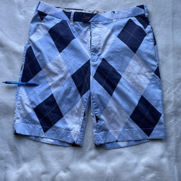 Loudmouth Golf Shorts Mens 38 Blue Navy Argyle Print Chino Flat Front Stretch - Picture 1 of 8